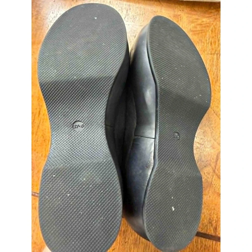 Free‎ People 7.5 Winston Black Leather Platform Penny Loafer Mules Slip On Shoes